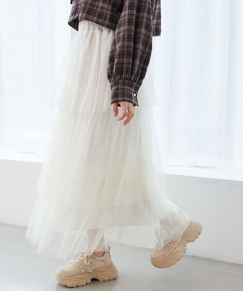 MAJESTIC LEGON(マジェスティックレゴン)の「ティアードスカート(スカート・レディース・ブラック/アイボリー/ライトグレー・SMALL/MEDIUM)」の10枚目の写真