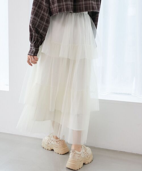 MAJESTIC LEGON(マジェスティックレゴン)の「ティアードスカート(スカート・レディース・ブラック/アイボリー/ライトグレー・SMALL/MEDIUM)」の11枚目の写真