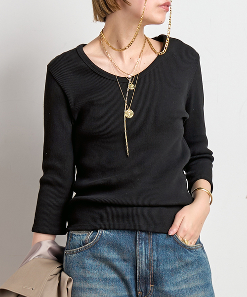 リブUネックプルオーバー(Tシャツ/カットソー)|AP STUDIO(エーピー リブUネックプルオーバー(Tシャツ/カットソー)|AP STUDIO(エーピー