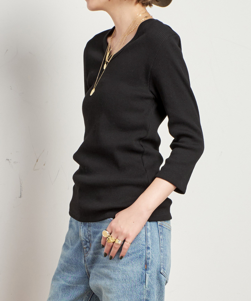 リブUネックプルオーバー（Tシャツ/カットソー）｜AP STUDIO