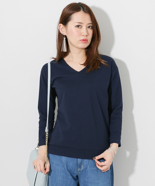 SENSE OF PLACE by URBAN RESEARCH（センスオブプレイスバイアーバンリサーチ）の「DB VネックTシャツ（Tシャツ/カットソー・レディース・ベージュ/ネイビー/ホワイト/グレー/ピンク・FREE）」の4枚目の写真