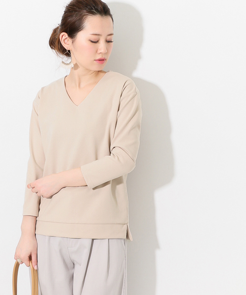 SENSE OF PLACE by URBAN RESEARCH（センスオブプレイスバイアーバンリサーチ）の「DB VネックTシャツ（Tシャツ/カットソー・レディース・ベージュ/ネイビー/ホワイト/グレー/ピンク・FREE）」の5枚目の写真