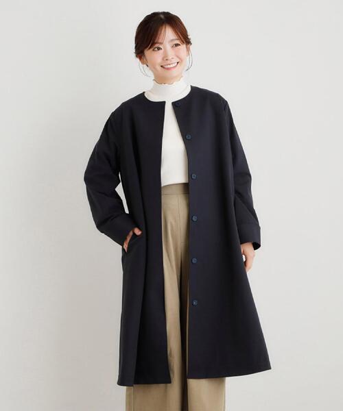LAURA ASHLEY（ローラアシュレイ）の「【袖裏柄あり】ノーカラーロングコート（ノーカラーコート・レディース・ベージュ/ネイビー・38/40）」の22枚目の写真