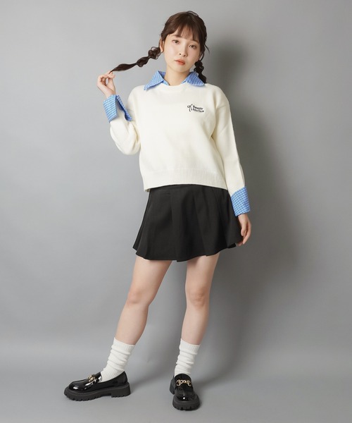 SPINNS(スピンズ)の「シャツレイヤード風ニット/チェック/リボンロゴ(ニット/セーター・レディース・レッド/グレー/オフホワイト/ネイビー・ONESIZE)」の15枚目の写真