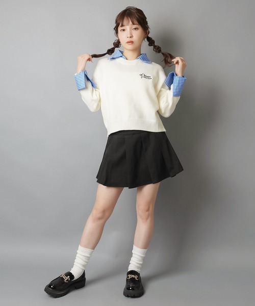 SPINNS(スピンズ)の「シャツレイヤード風ニット/チェック/リボンロゴ(ニット/セーター・レディース・レッド/グレー/オフホワイト/ネイビー・ONESIZE)」の18枚目の写真