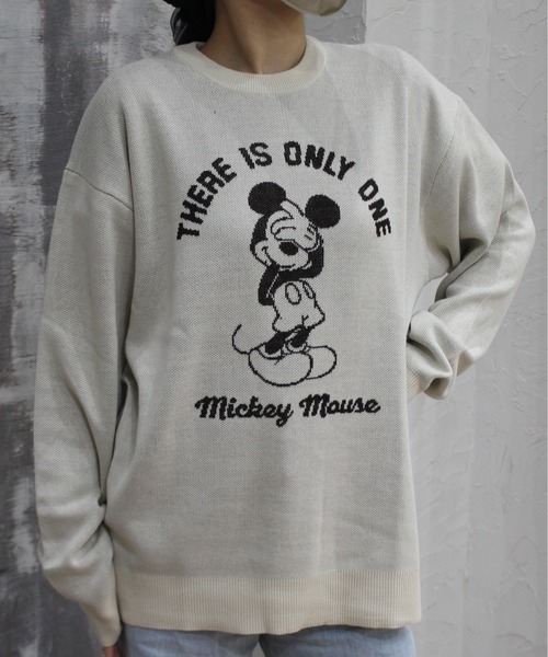 MICKEY MOUSE（ミッキーマウス）の「【DISNEY/ディズニー】ミッキーマウス　ジャガードニットクルーネック（ニット/セーター・レディース・ネイビー/サックスブルー/スミクロ/グレイッシュベージュ・MEDIUM/LARGE）」の3枚目の写真