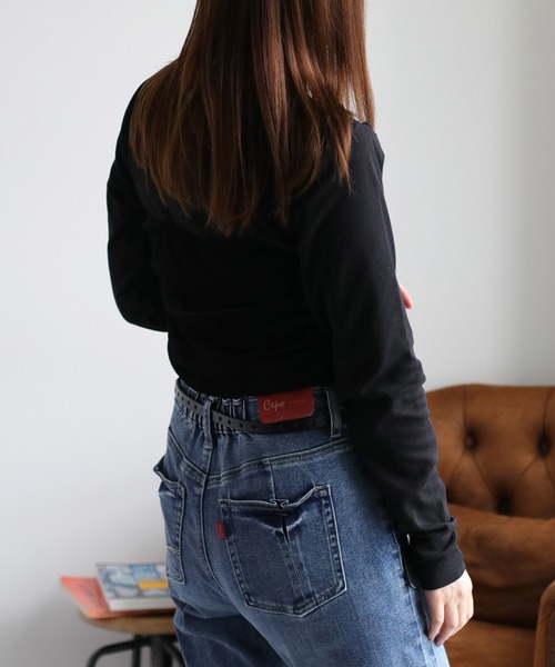 cepo（セポ）の「異素材クロスドッキング ベロアロングスリーブTee（Tシャツ/カットソー・レディース・ブラック/ホワイト/チャコール・FREE）」の15枚目の写真