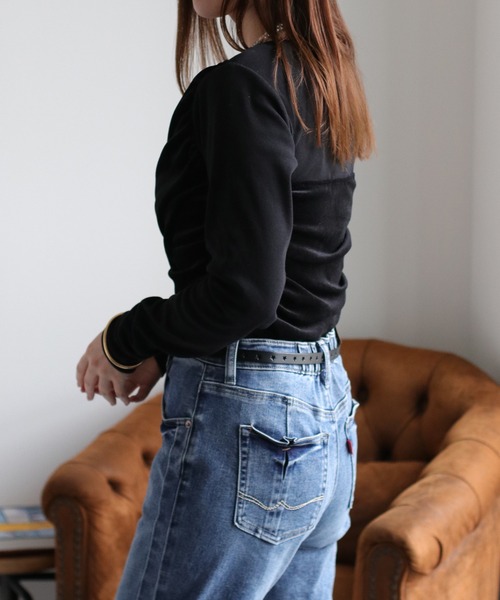 cepo（セポ）の「異素材クロスドッキング ベロアロングスリーブTee（Tシャツ/カットソー・レディース・ブラック/ホワイト/チャコール・FREE）」の17枚目の写真