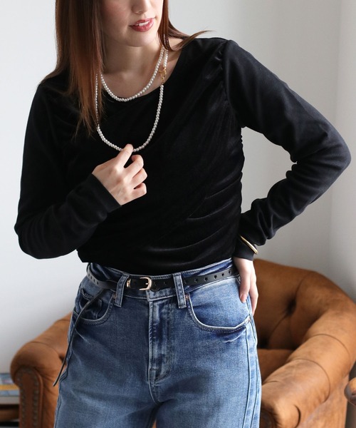 cepo（セポ）の「異素材クロスドッキング ベロアロングスリーブTee（Tシャツ/カットソー・レディース・ブラック/ホワイト/チャコール・FREE）」の18枚目の写真