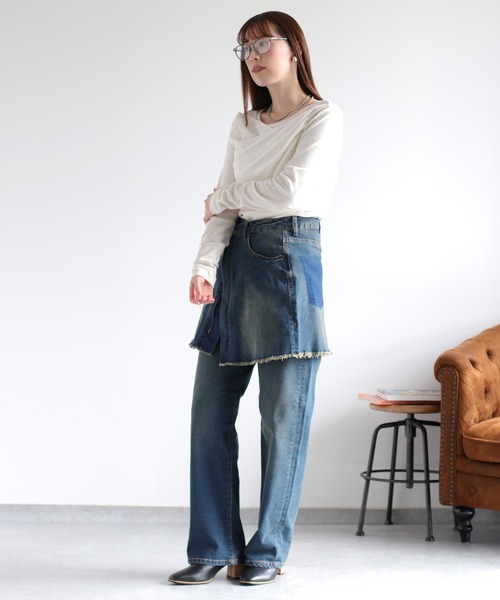 cepo（セポ）の「異素材クロスドッキング ベロアロングスリーブTee（Tシャツ/カットソー・レディース・ブラック/ホワイト/チャコール・FREE）」の13枚目の写真
