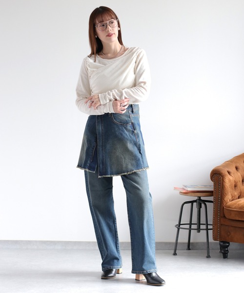 cepo（セポ）の「異素材クロスドッキング ベロアロングスリーブTee（Tシャツ/カットソー・レディース・ブラック/ホワイト/チャコール・FREE）」の10枚目の写真