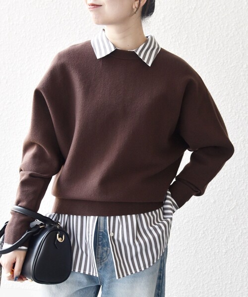 SHIPS any:〈洗濯機可能〉クルーネック ドルマン ベーシック ニット