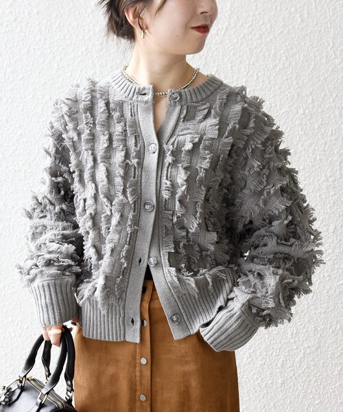 SHIPS any:〈手洗い可能〉フリンジ デザイン ドルマン ニット