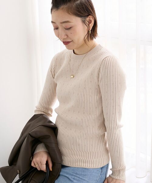 le.coeur blanc(ルクールブラン)の「《WEB限定アイテム》アイレットクルーリブニット(ニット/セーター・レディース・ライトグリーン/アイボリー/ブラック/サックスブルー・38)」の14枚目の写真