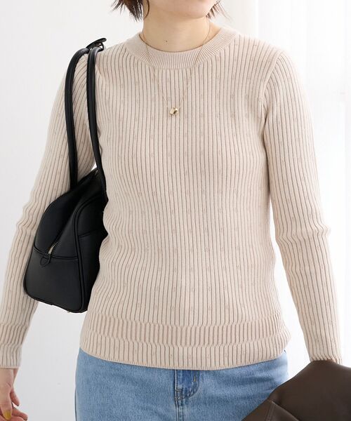 le.coeur blanc(ルクールブラン)の「《WEB限定アイテム》アイレットクルーリブニット(ニット/セーター・レディース・ライトグリーン/アイボリー/ブラック/サックスブルー・38)」の15枚目の写真