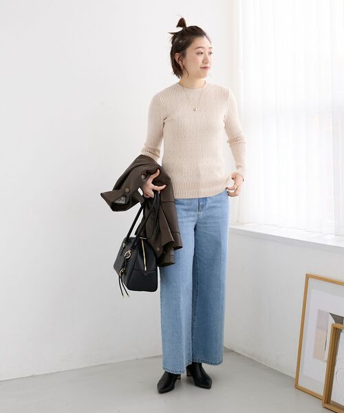 le.coeur blanc(ルクールブラン)の「《WEB限定アイテム》アイレットクルーリブニット(ニット/セーター・レディース・ライトグリーン/アイボリー/ブラック/サックスブルー・38)」の19枚目の写真