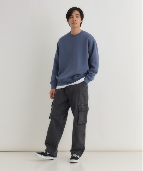 BACK NUMBER（バックナンバー）の「【BACK NUMBER】ダンボールクルートレーナー (サスティナブル/クルーネック/プルオーバー/レギュラーフィット/ストレッチ/軽やか/ベーシック/レイヤード)（スウェット・メンズ・ブルー/ライトベージュ/ブラック・M/L/XL）」の7枚目の写真