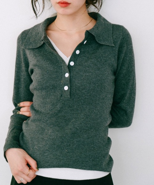 DRWCYS(ドロシーズ)の「フロントボタンレイヤードニット(ニット/セーター・レディース・グレー/ライトグリーン・FREE)」の1枚目の写真