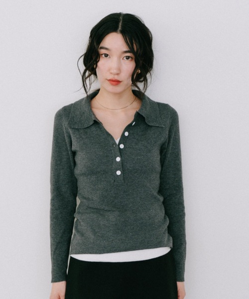 DRWCYS(ドロシーズ)の「フロントボタンレイヤードニット(ニット/セーター・レディース・グレー/ライトグリーン・FREE)」の3枚目の写真