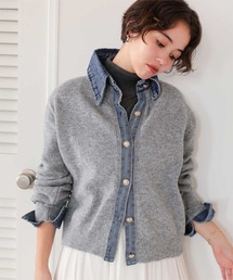 【良品】ナゴンスタンス　ウールボア異素材ミックスカーディガン　ドッキング 良品】ナゴンスタンス ウールボア異素材ミックスカーディガン