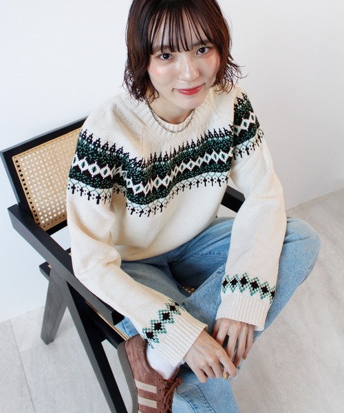 セール】ノルディック柄ニットプルオーバー（ニット/セーター）｜ABYS