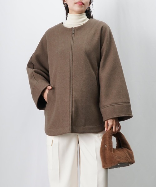 LUCA/LADY LUCK LUCA（ルカ/レディラックルカ）の「LC/LLL ジップドルマンコート/ウールライクポンチョコート（ノーカラーコート・レディース・モカ/ライトベージュ/チャコールグレー・FREE）」の20枚目の写真