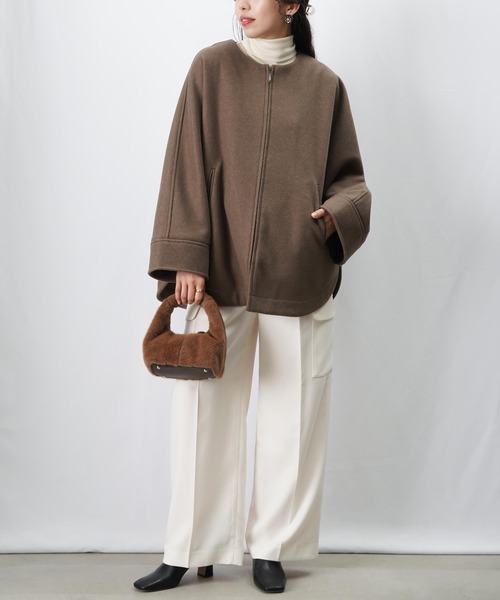 LUCA/LADY LUCK LUCA（ルカ/レディラックルカ）の「LC/LLL ジップドルマンコート/ウールライクポンチョコート（ノーカラーコート・レディース・モカ/ライトベージュ/チャコールグレー・FREE）」の21枚目の写真