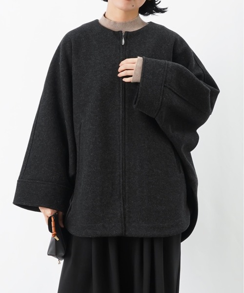 LUCA/LADY LUCK LUCA（ルカ/レディラックルカ）の「LC/LLL ジップドルマンコート/ウールライクポンチョコート（ノーカラーコート・レディース・モカ/ライトベージュ/チャコールグレー・FREE）」の12枚目の写真