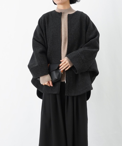 LUCA/LADY LUCK LUCA（ルカ/レディラックルカ）の「LC/LLL ジップドルマンコート/ウールライクポンチョコート（ノーカラーコート・レディース・モカ/ライトベージュ/チャコールグレー・FREE）」の6枚目の写真