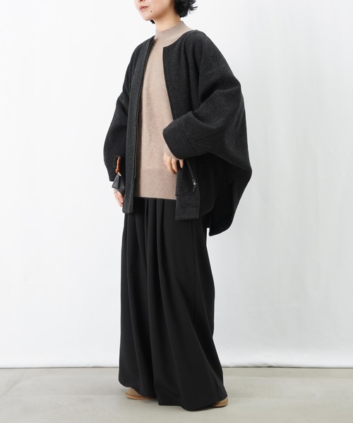 LUCA/LADY LUCK LUCA（ルカ/レディラックルカ）の「LC/LLL ジップドルマンコート/ウールライクポンチョコート（ノーカラーコート・レディース・モカ/ライトベージュ/チャコールグレー・FREE）」の5枚目の写真