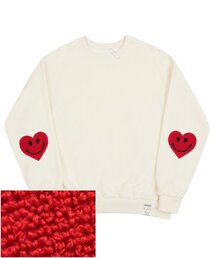 [UNISEX]エルボーブックル刺繍ハートスマイルマンツーマン_クリーム