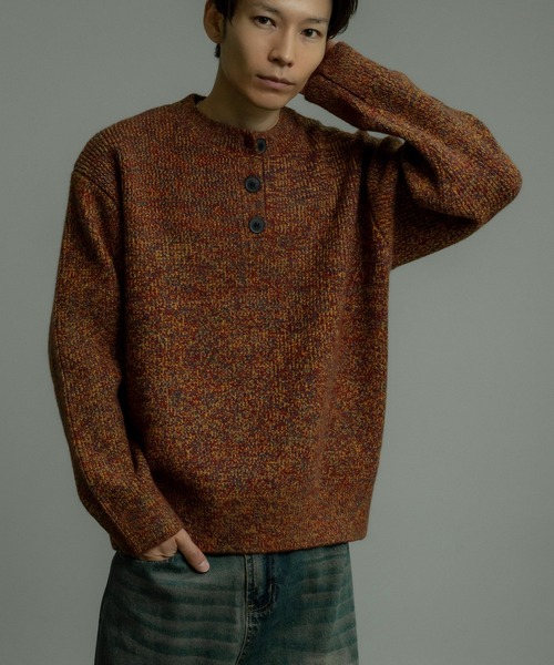 improves（インプローブス）の「ミックスカラー ヘンリーネック ルーズニットプルオーバー（ニット/セーター・メンズ・グレー/ブラウン/ネイビー・MEDIUM/LARGE）」の9枚目の写真