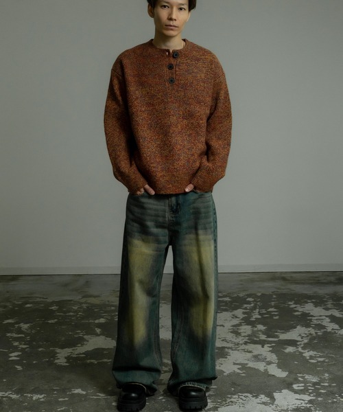 improves（インプローブス）の「ミックスカラー ヘンリーネック ルーズニットプルオーバー（ニット/セーター・メンズ・グレー/ブラウン/ネイビー・MEDIUM/LARGE）」の12枚目の写真