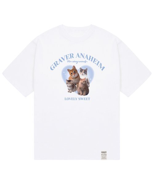 GRAVER（グレーバー）の「[ユニセックス]4 ラブリーキャット半袖Tシャツ_ホワイト（Tシャツ/カットソー・レディース・ホワイト・LARGE/MEDIUM/SMALL/X-LARGE）」の3枚目の写真