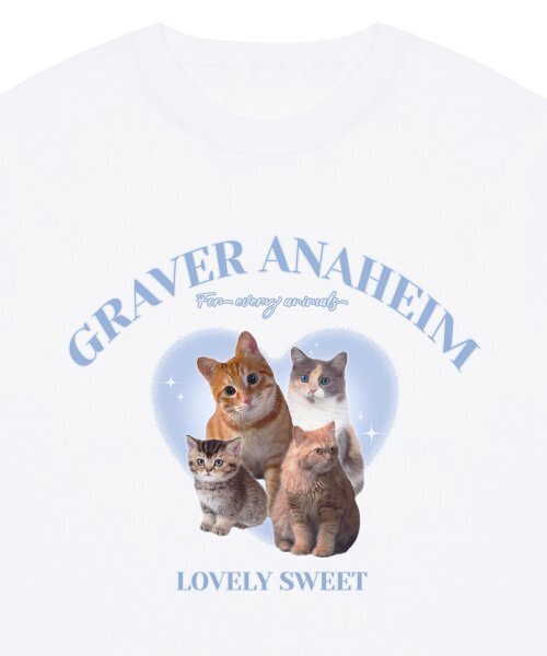 GRAVER（グレーバー）の「[ユニセックス]4 ラブリーキャット半袖Tシャツ_ホワイト（Tシャツ/カットソー・レディース・ホワイト・LARGE/MEDIUM/SMALL/X-LARGE）」の4枚目の写真