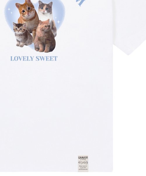 GRAVER（グレーバー）の「[ユニセックス]4 ラブリーキャット半袖Tシャツ_ホワイト（Tシャツ/カットソー・レディース・ホワイト・LARGE/MEDIUM/SMALL/X-LARGE）」の5枚目の写真
