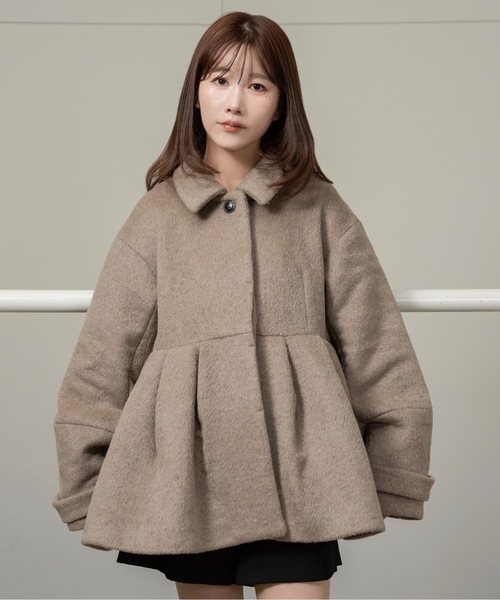 I_am（アイアム）の「hidden button peplum flare coat / ヒドゥンボタンペプラムフレアコート（その他アウター・レディース・チェック/ベージュ・FREE）」の4枚目の写真