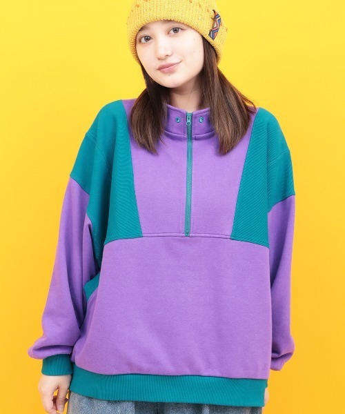 チチカカ（チチカカ）の「配色ハーフジッププルオーバー（スウェット・レディース・オートミール/ピンク/パープル・FREE）」の2枚目の写真