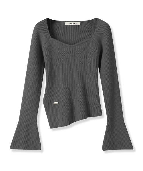 Vivacious(ビバシャス)の「Manon Heart-line Slit Knit - 4COL(ニット/セーター・レディース・ブラック/グレー/アイボリー/チャコール・FREE)」の8枚目の写真