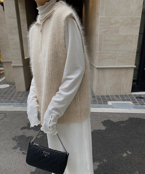 nananamoe(ナナナモエ)の「long slit cuff shell button sheer OP(ワンピース・レディース・チャコールグレー/アイボリー・FREE)」の14枚目の写真