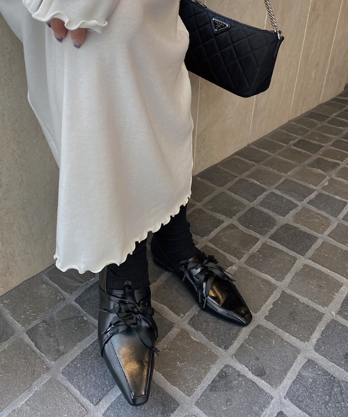 nananamoe(ナナナモエ)の「long slit cuff shell button sheer OP(ワンピース・レディース・チャコールグレー/アイボリー・FREE)」の16枚目の写真