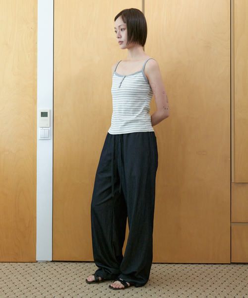 Airy nylon wide pants_BLACK DENIM