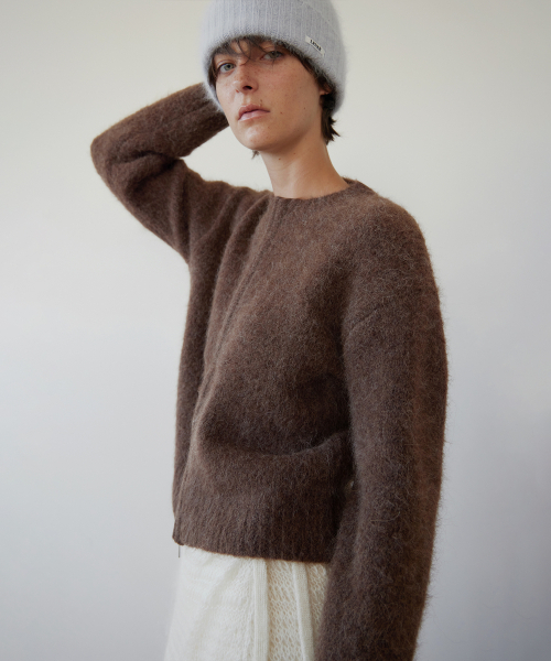 Cloudy Alpaca Zip-up Knit - Brownie Brown