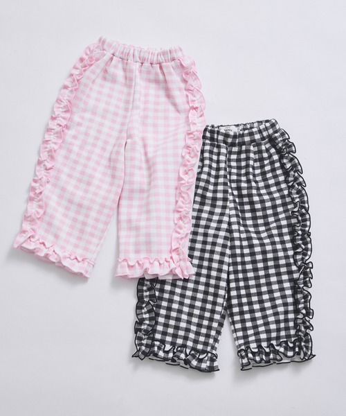 pairmanon(ペアマノン)の「【ぬくふわ】ガールズ チェック サイドフリル 裏起毛 パンツ(その他パンツ・キッズ・ピンク/ブラック・100/110/120/130/140/150/90)」の3枚目の写真