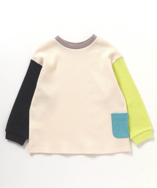 BREEZE（ブリーズ）の「【26春新作】DAISUKIワッフルロンT_ジュニア対応（Tシャツ/カットソー・キッズ・チャコール/アイボリー/サックスブルー/ライム/ピンク/オフホワイト・130/140/80/100/90/110/120）」の2枚目の写真