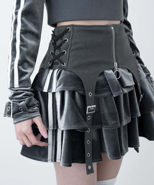 LAZYSLAY(レイジースレイ)の「ベロアラインスカート(スカート・レディース・グレー/ブラック・FREE)」の8枚目の写真