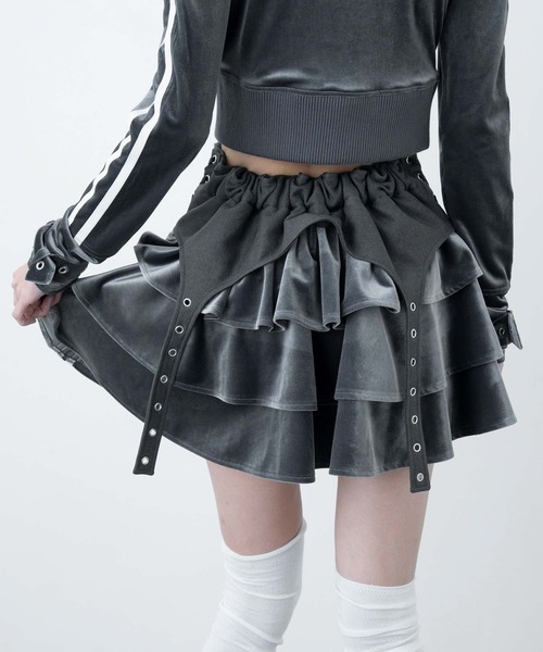 LAZYSLAY(レイジースレイ)の「ベロアラインスカート(スカート・レディース・グレー/ブラック・FREE)」の9枚目の写真