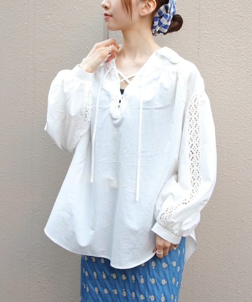 THE SHINZONE（ザ　シンゾーン）の「THE SHINZONE/シンゾーン　レースアップブラウス　LACE-UP BLOUSE　26SMSBL02（シャツ/ブラウス・レディース・ホワイト/ブラック・FREE）」の9枚目の写真