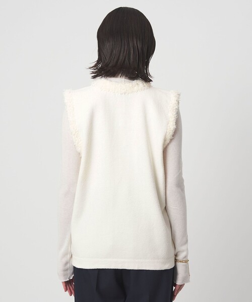 green label relaxing(グリーンレーベルリラクシング)の「ブークレ×フリンジ ベスト ウォッシャブル(ベスト・レディース・ブラック/オフホワイト・FREE)」の14枚目の写真
