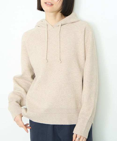 Mac-House(マックハウス)の「Idnes フードニットパーカー(パーカー・レディース・アイボリー/ブラック/チャコールグレー・FREE)」の1枚目の写真